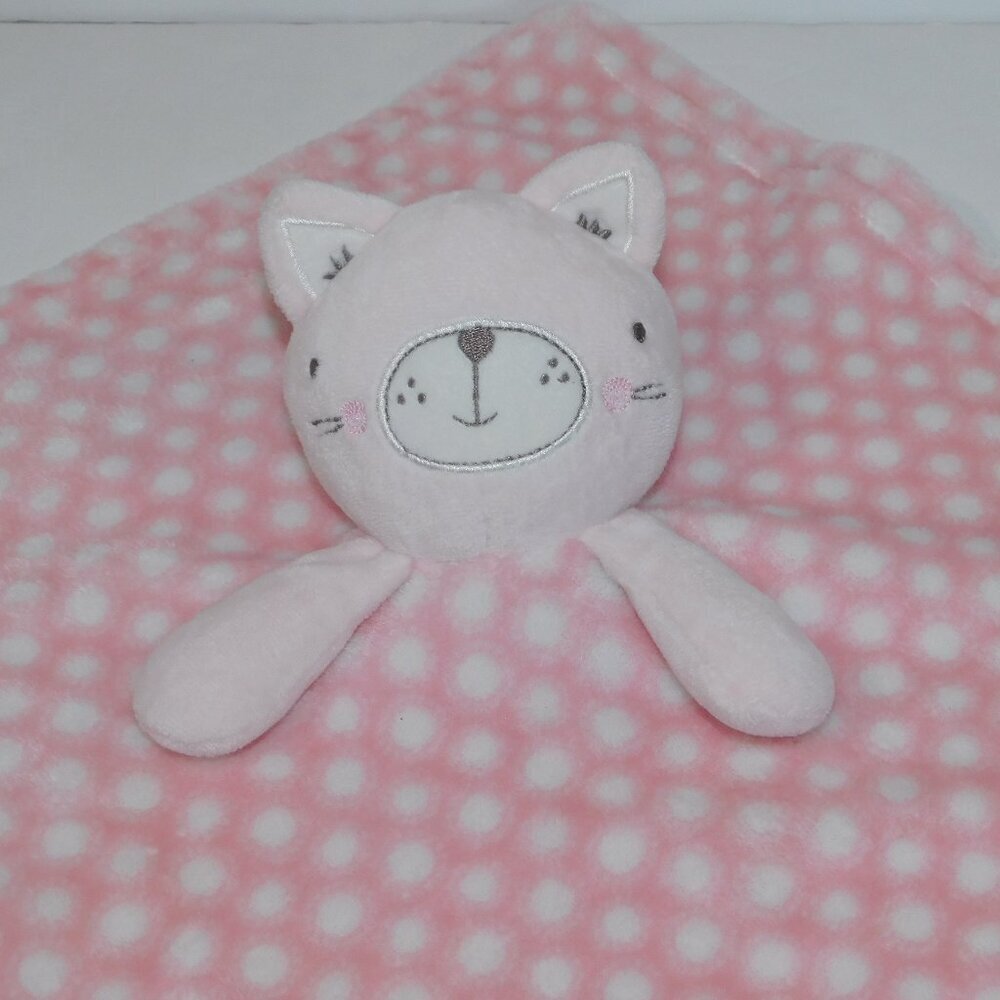 Wakids Pink White Polka Dots kitty Cat Security blanket Plush Baby lovey nunu